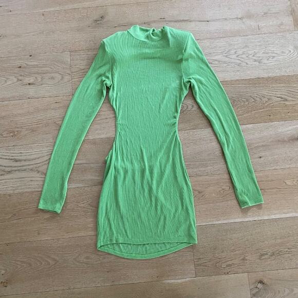 Blanc - Open Back Long Sleeve Ribbed Dress in Green - Picture 1 of 7